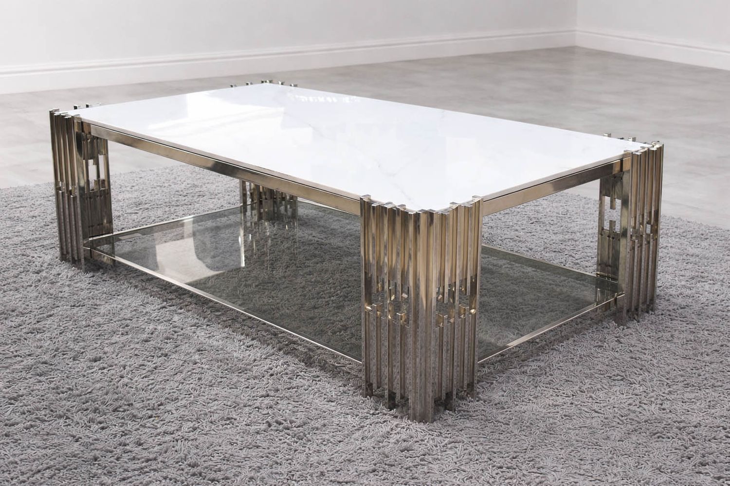 Design Couchtisch "Piano 2" 130x70 Weiss Silber Marmor-Design Design Couchtisch "Piano 2" 130x70 Weiss Silber Marmor-Design