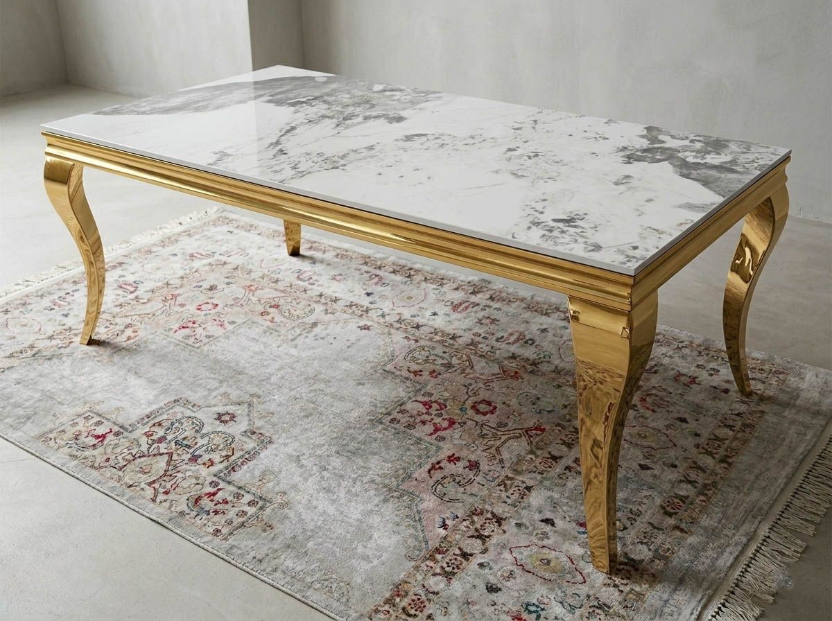 Couchtisch "Ayla 2" 130 cm Weiss Gold Marmor-Design Wohnzimmer