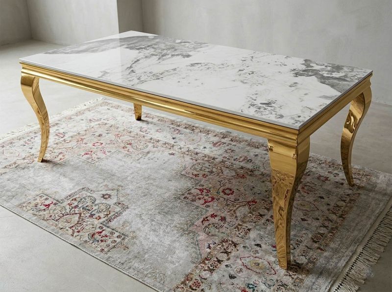 Couchtisch "Ayla 2" 130 cm Weiss Gold Marmor-Design Wohnzimmer Couchtisch "Ayla 2" 130 cm Weiss Gold Marmor-Design Wohnzimmer