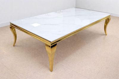 XL Couchtisch "Ayla" 150 cm Weiss Gold Marmor-Design Wohnzimmer
