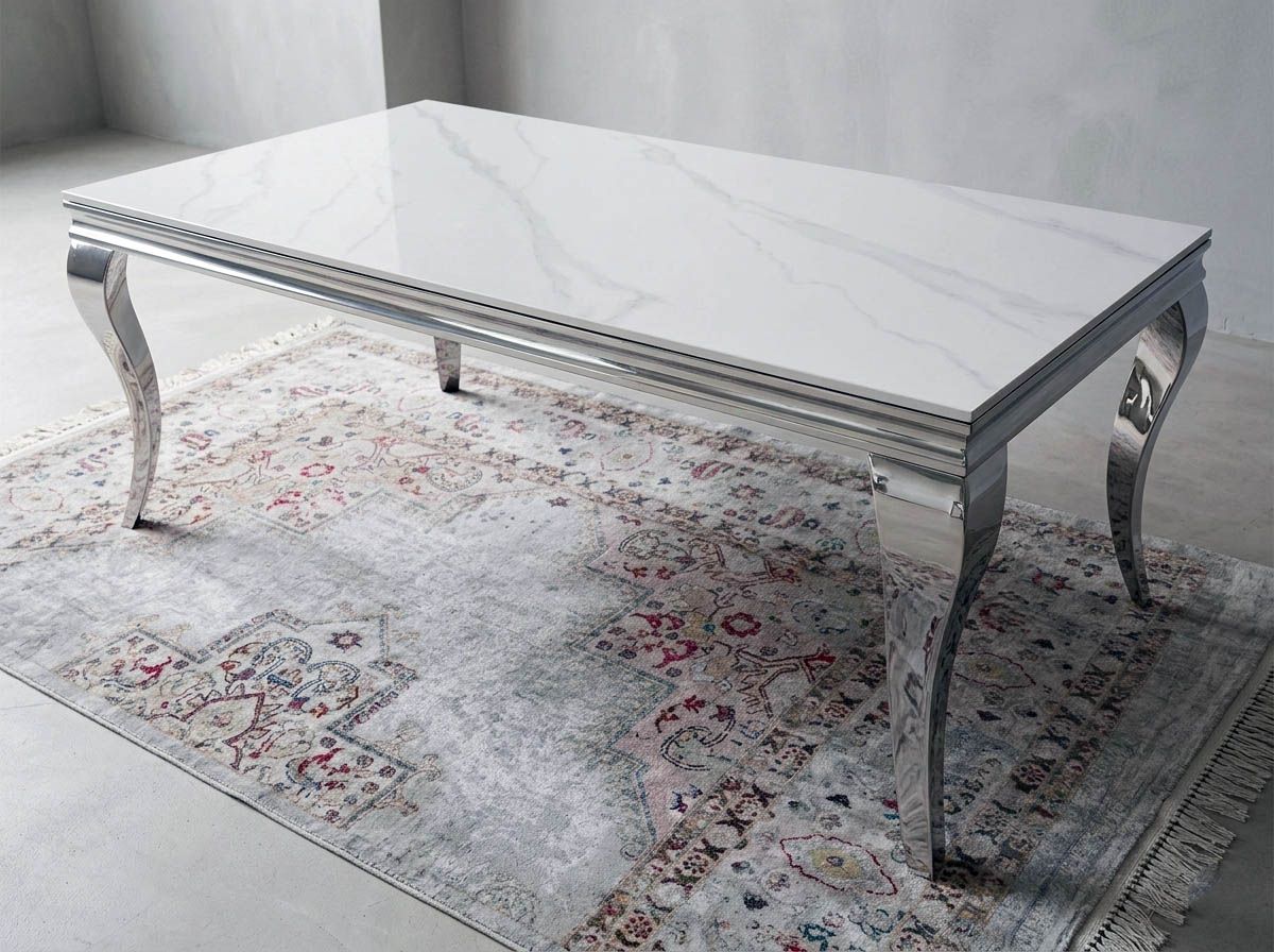 Couchtisch "Ayla 2" 130 cm Weiss Silber Marmor-Design Wohnzimmer