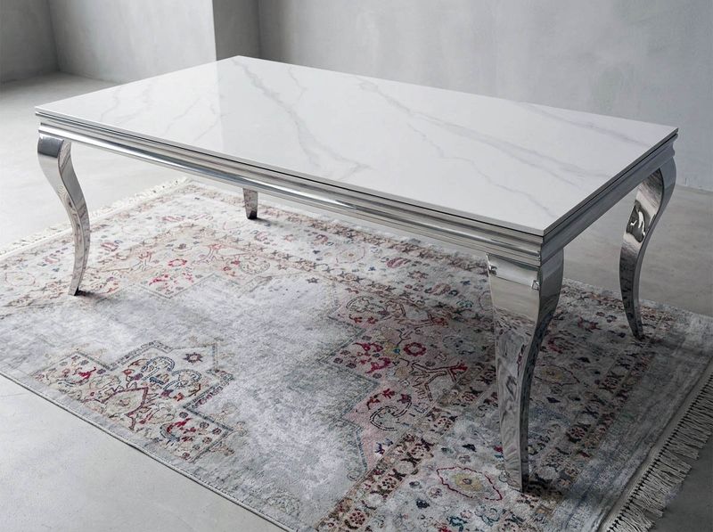 Couchtisch "Ayla 2" 130 cm Weiss Silber Marmor-Design Wohnzimmer