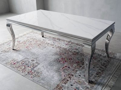 Couchtisch "Ayla 2" 130 cm Weiss Silber Marmor-Design Wohnzimmer Couchtisch "Ayla 2" 130 cm Weiss Silber Marmor-Design Wohnzimmer