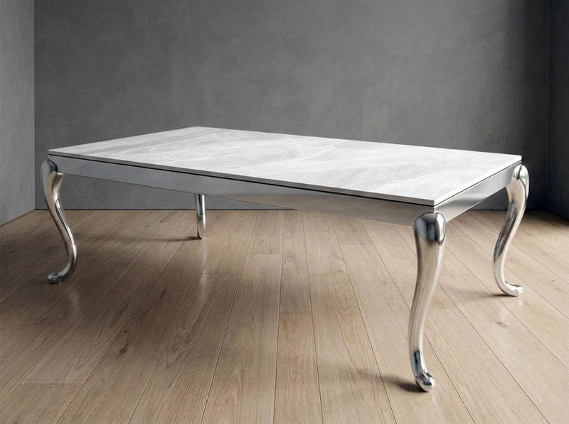 Couchtisch 130 cm "Rima" Weiss Silber Marmor-Design Wohnzimmer