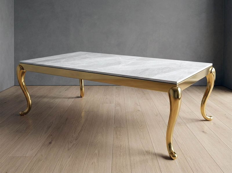 Couchtisch 130 cm "Rima" Grau Gold Marmor-Design Wohnzimmer