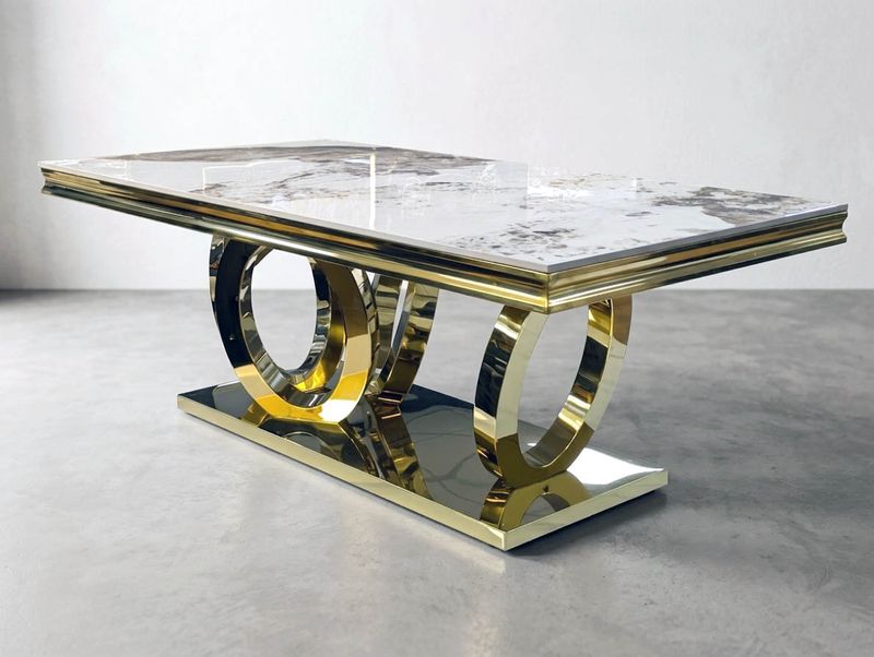 Design Couchtisch "Gloria" 130x70 Weiss Marmor-Optik Gold Wohnzimmer Design Couchtisch "Gloria" 130x70 Weiss Marmor-Optik Gold Wohnzimmer