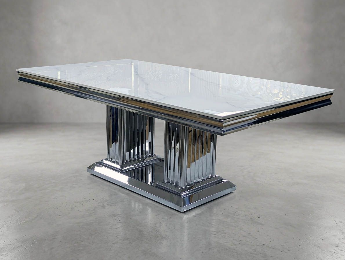 Design Couchtisch "Rex" 130x70 Weiss Silber