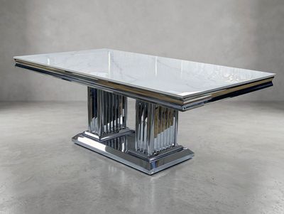 Design Couchtisch "Rex" 130x70 Weiss Silber