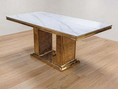 Design Esstisch "Roxana" 180x90 Weiss Marmor-Design Gold