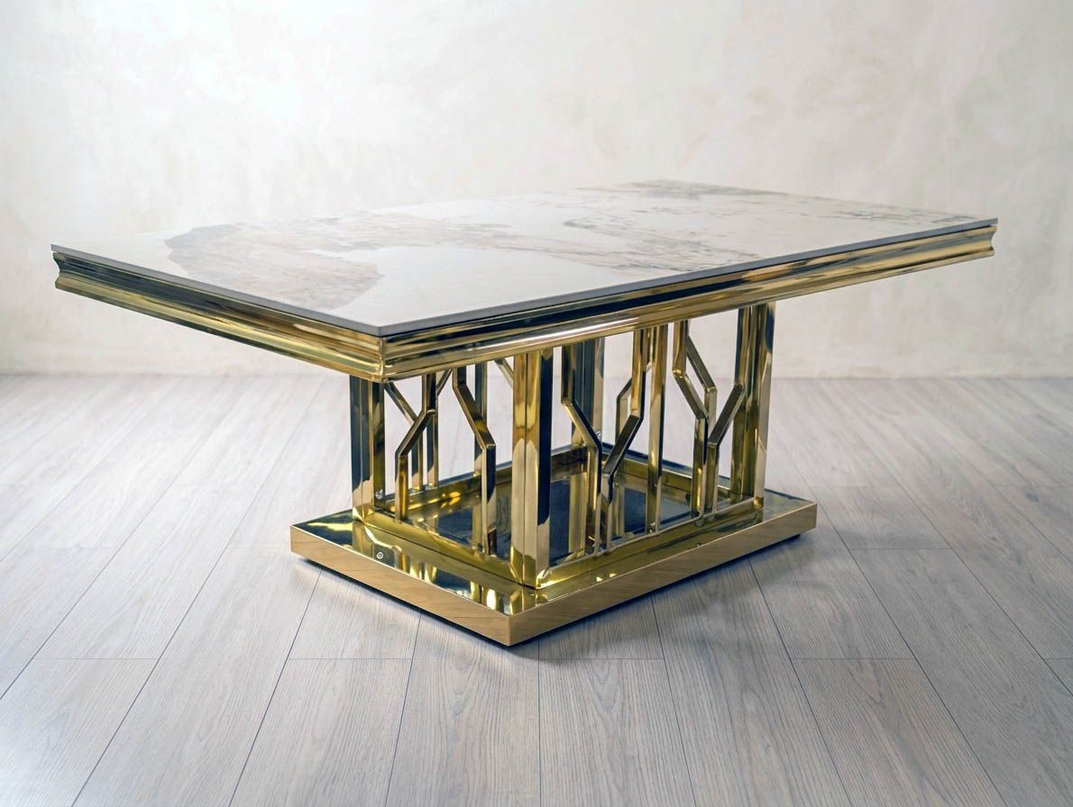 Design Couchtisch "Rita" 130x70 Weiss Gold