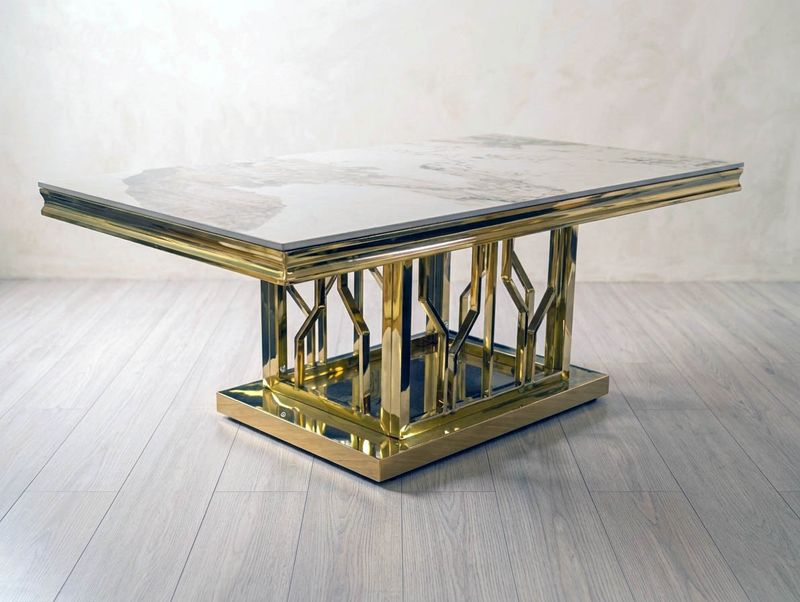 Design Couchtisch "Rita" 130x70 Weiss Gold