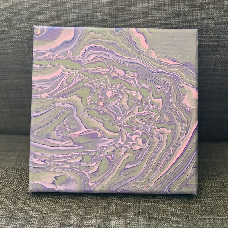 Toile acrylique pouring pink-gray