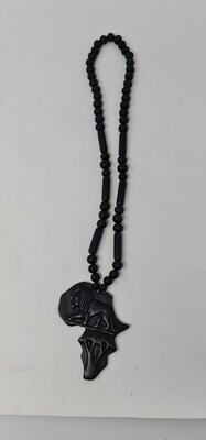 Handcrafted Ebony Wood African Map & Lion Pendant Necklace