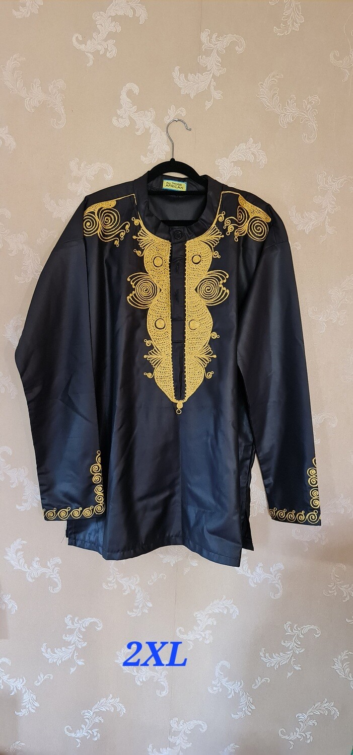 Embroidered Long Sleeved Shirt - Black and Gold XXL