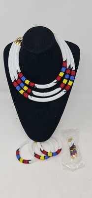 Beaded Necklace, Earrings and Bangles Set - 3 in 1 - White Mix