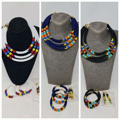 Beaded Necklace, Earrings and Bangles Set - 3 in 1
