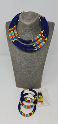 🌍 Handcrafted Maasai Beaded Jewelry Set – Necklace, Earrings &amp; Bracelets – £35