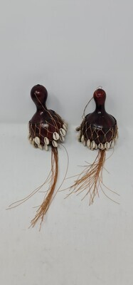 Cowrie Shell Gourd Shakers (6" length)