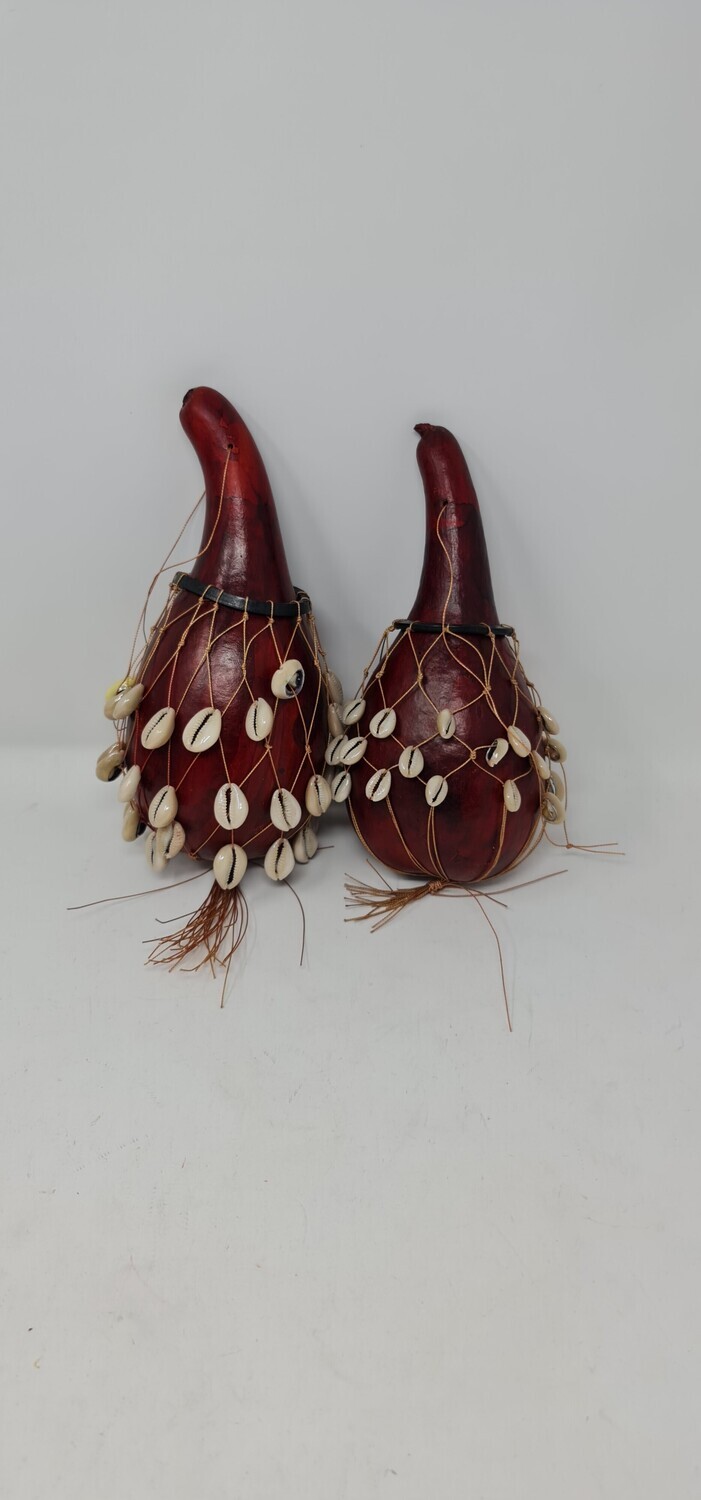 Cowrie Shell Gourd Shakers - Set of 2