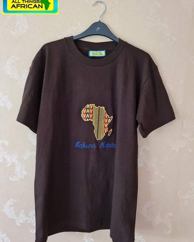African Map T-shirt - Brown - Hakuna Matata - Medium