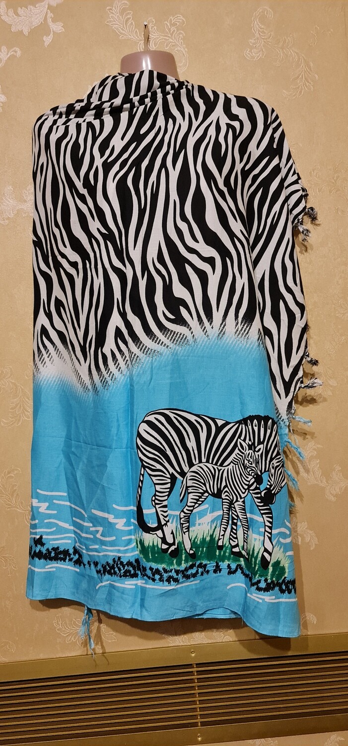 Sarong Wrap Bikini Wrap Swimsuit Cover Beachwear Cover Up - Zebra Print - Sky Blue