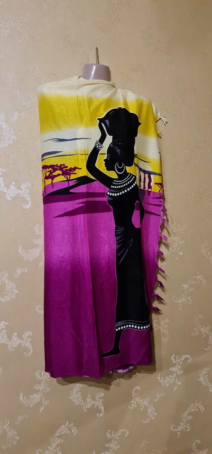 Sarong Wrap Bikini Wrap Swimsuit Cover Beachwear Cover Up - Mama Africa - Purple and Yellow