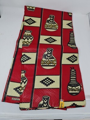 AFRICAN PRINT FABRIC - Red with Pots