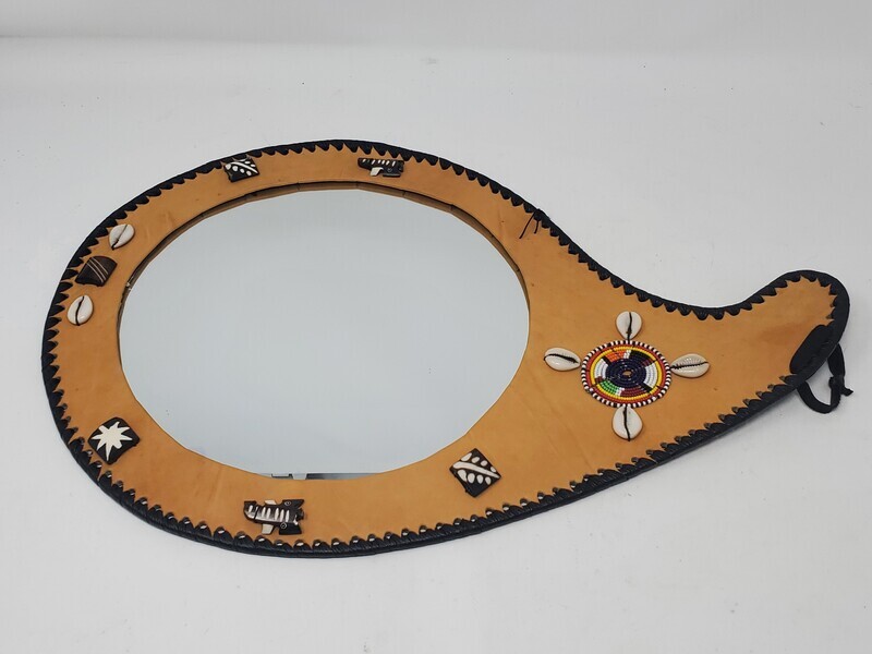 Leather Mirror with Culture Decorations - Brown