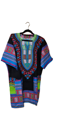 Dashiki Top -Black and mix colours - Unisex - XL