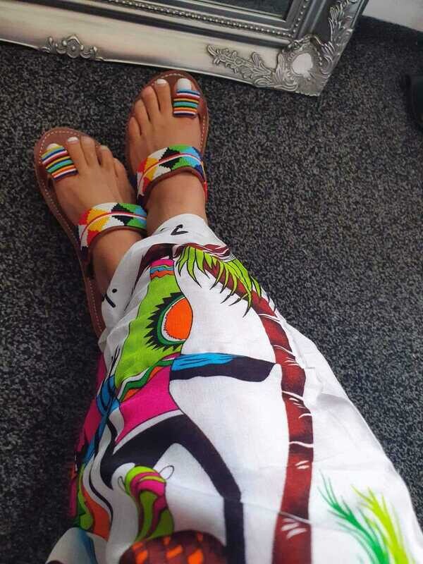 One Toe Style Masai Hand Beaded Leather Sandals