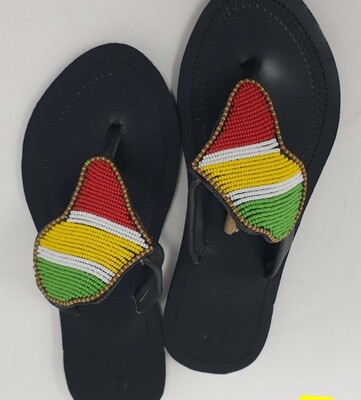 Beaded Leather Sandals - African Map - Size 40