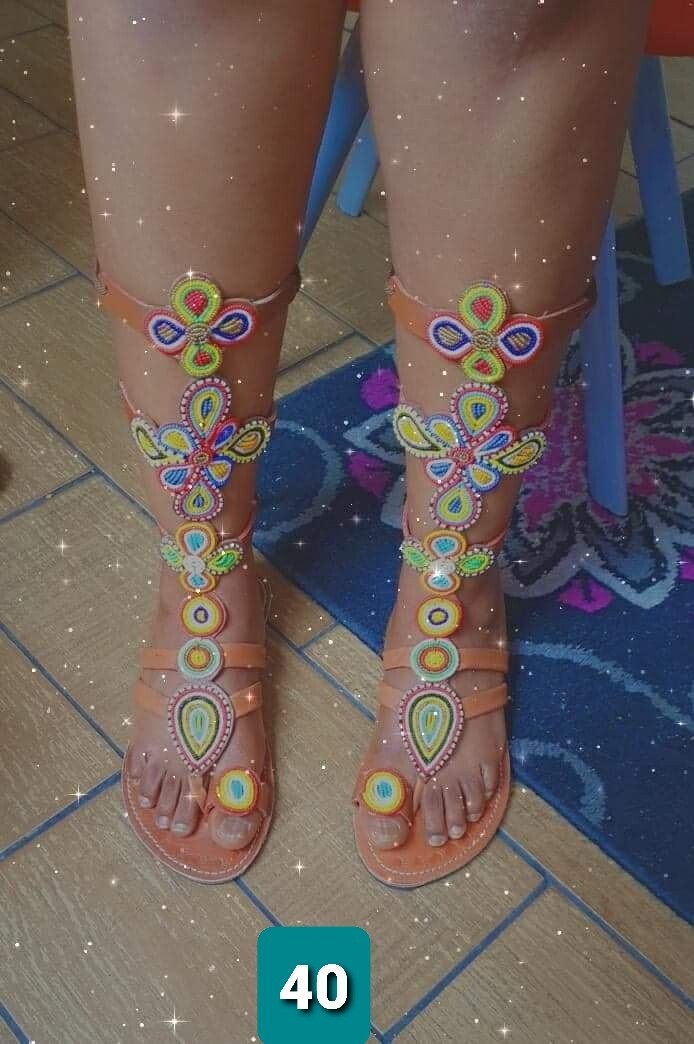 Unique Masai Hand Beaded Sandals - Size 40