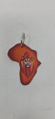Painted Leather Keyrings - Map of Africa with Animals