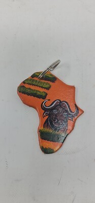Painted Leather Keyrings - Map of Africa with Animals