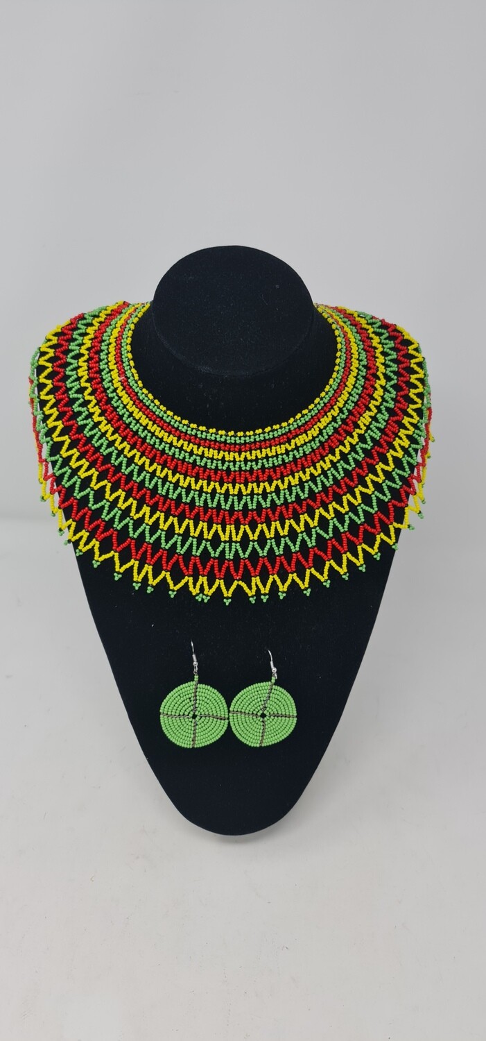 Hand Beaded Multcoloured Necklace with Earrings