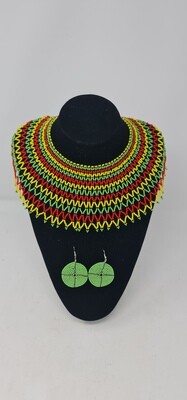 Hand Beaded Multcoloured Necklace with Earrings