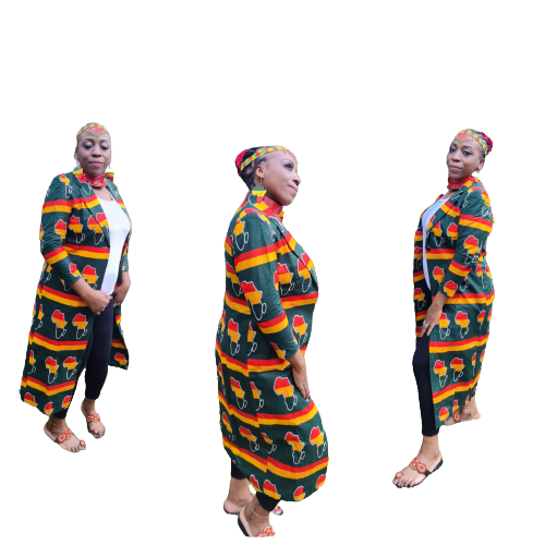 African Print long Jacket - Size 12