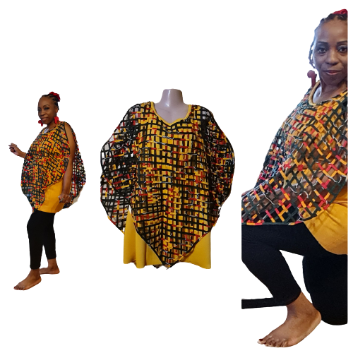 2 in 1 Webbed-Fabric Dress - Yellow Mix African Print
