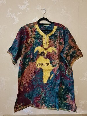 African Tie Dye with Embroidery Shirt - XL