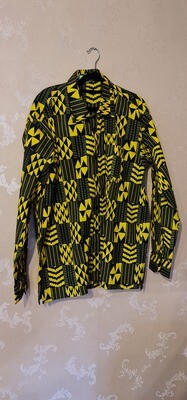 Long Sleeved African Shirt - Black and Yellow - Large
