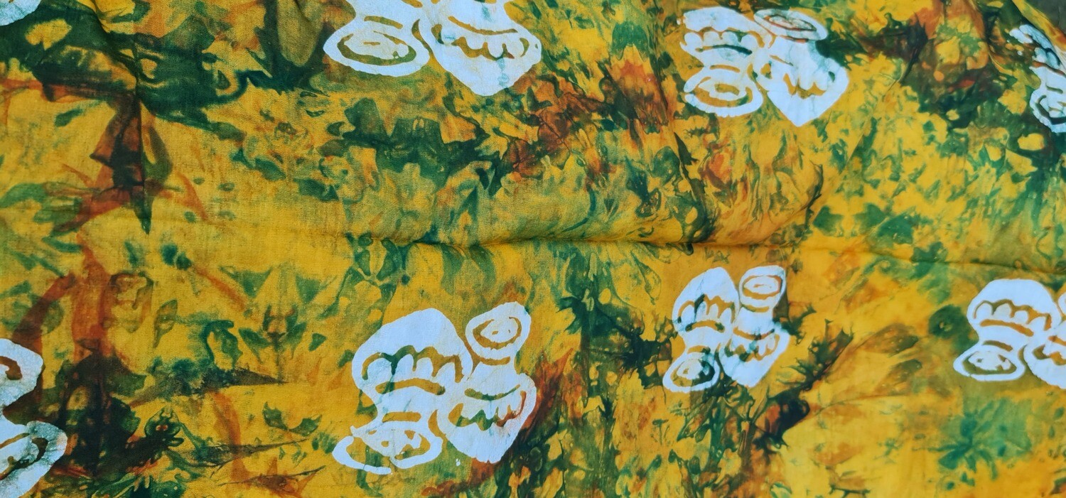 African Batiki Fabric - Two Pots - Yellow Mix - £25