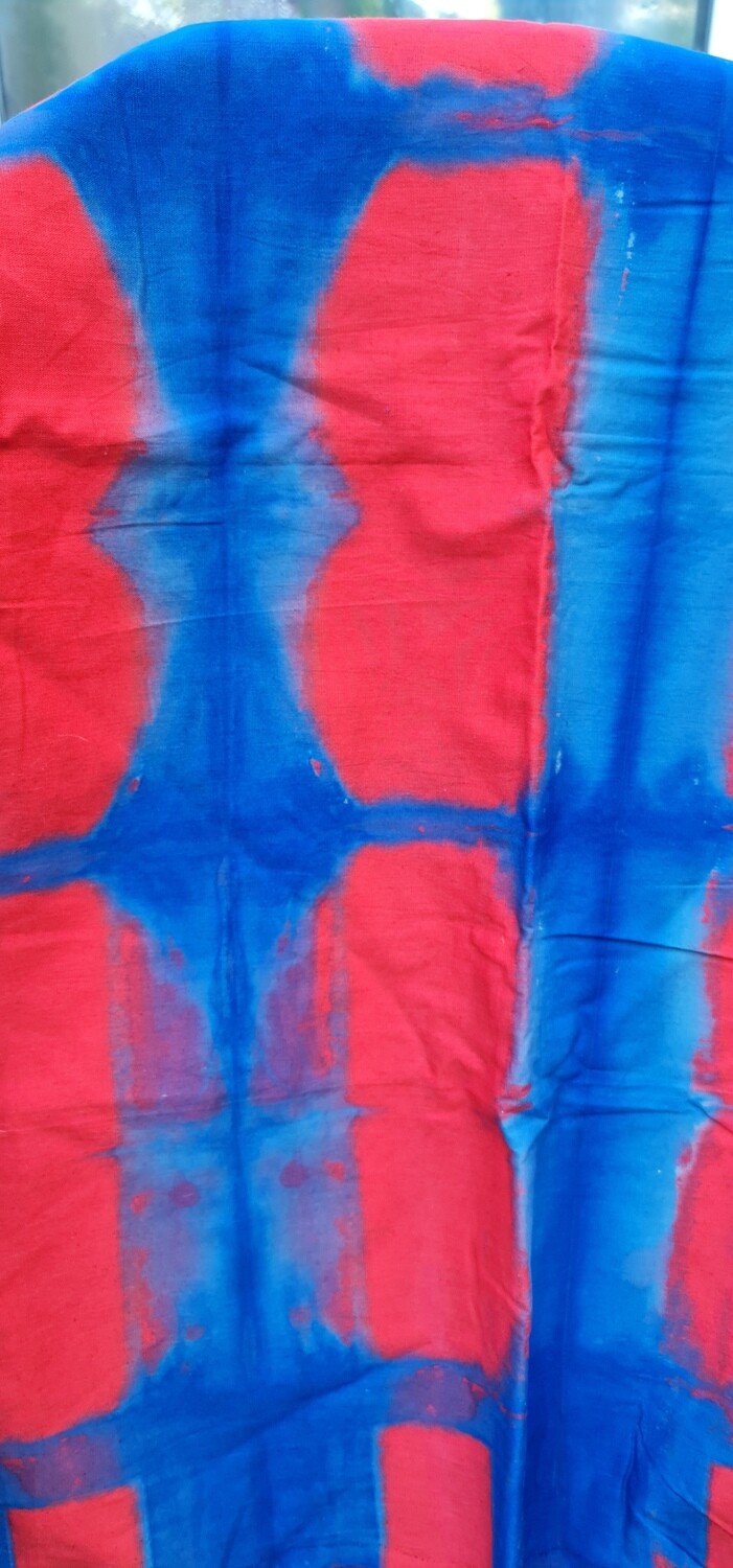 Red and Blue African Tie and Dye Fabric 100% Cotton
