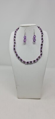 Purple Glass Beads Necklace with Matching Earrings