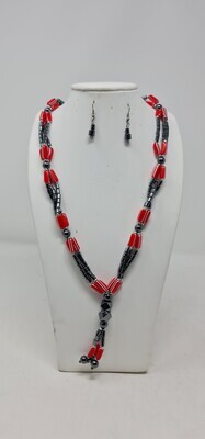 Hematite Necklace and Earrings Set - Mix Red Brass Beads