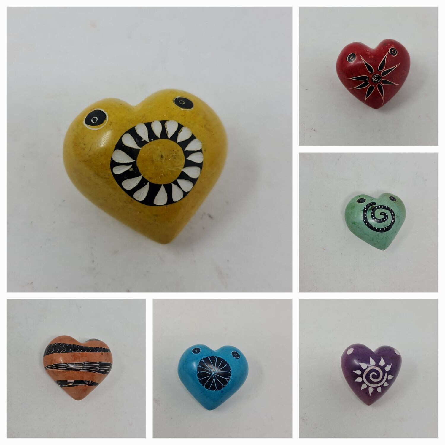 Hand-Painted Soapstone Paperweight - Love Heart x 6