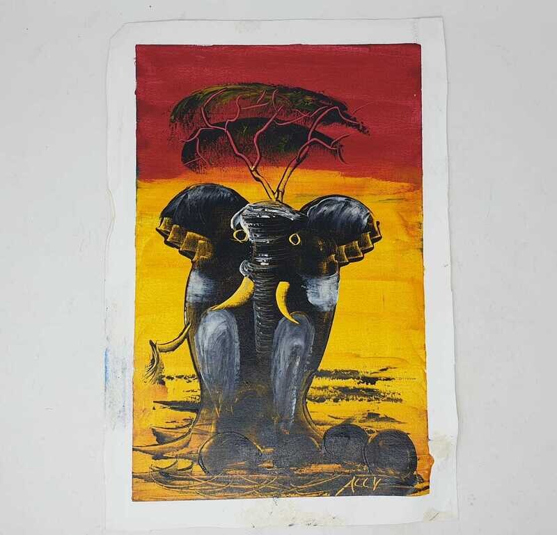 Yellow and Orange Background Elephant Canvas Oil Painting - 30cm x 44cm
