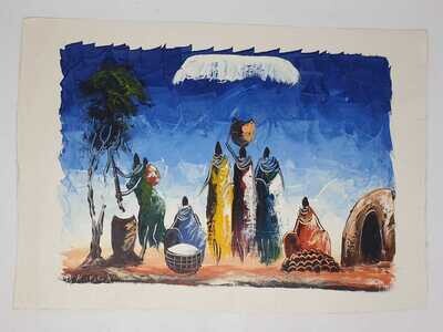 African Art Canvas Oil Painting - 39cm x 56cm - Masai 5
