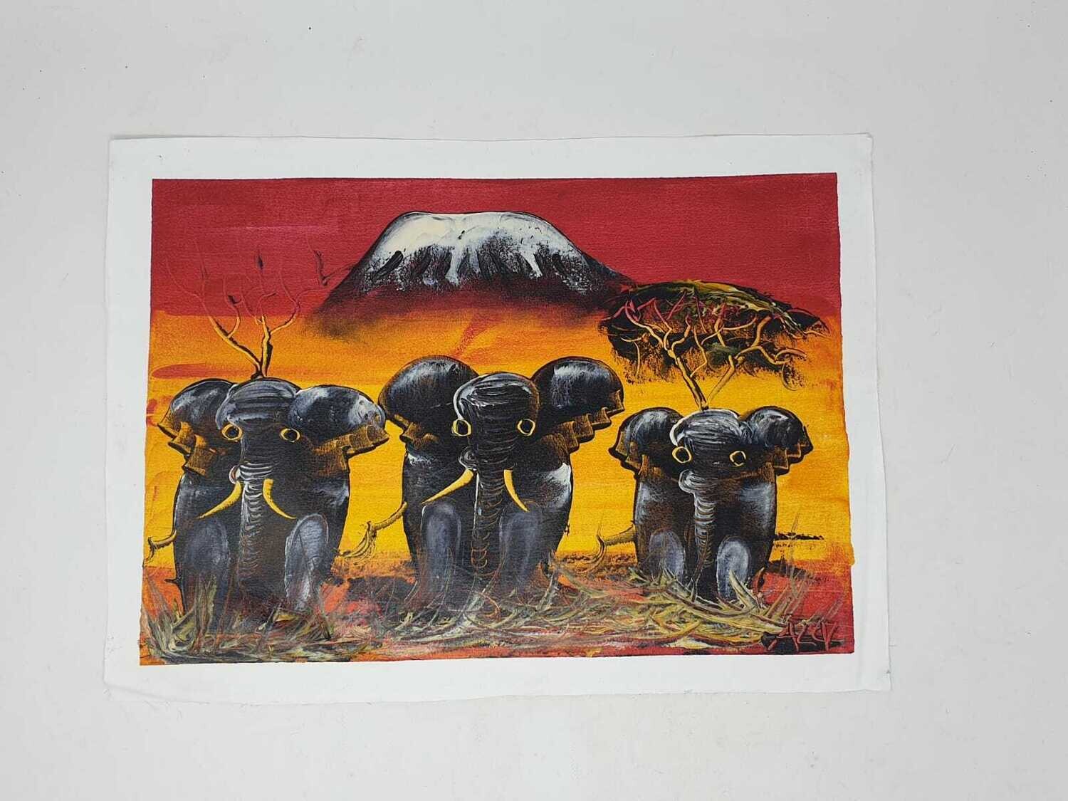 African Art Canvas Oil Painting - 32cm x 44cm - Kilimanjaro Tembo