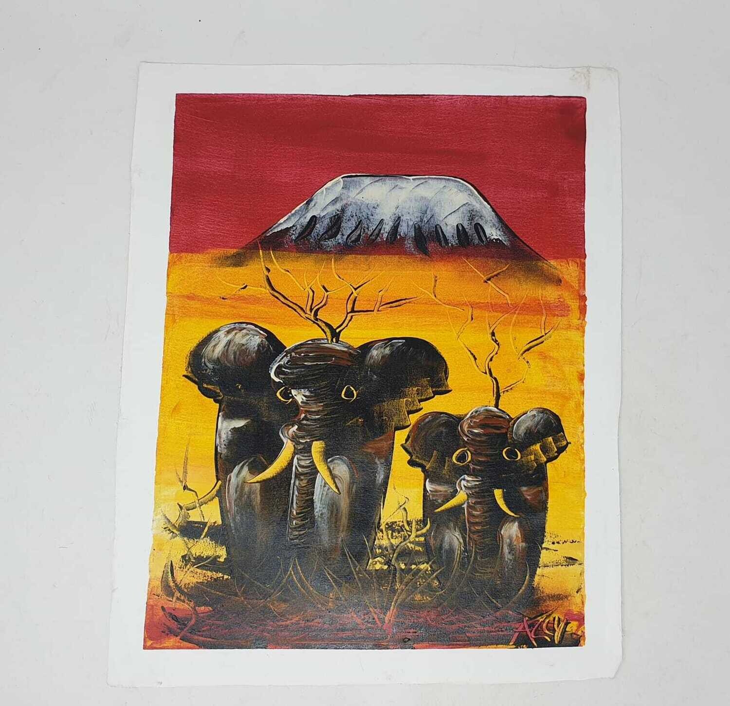 African Art Canvas Oil Painting - 33cm x 40cm - Tembo - Elephant