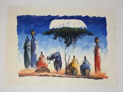 African Art Canvas Oil Painting - 38cm x 54cm - Masai 1